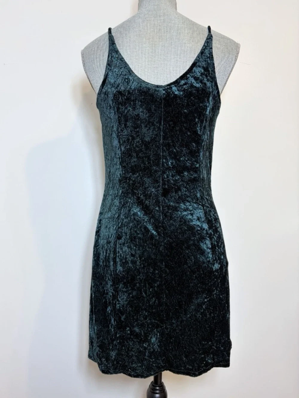 Vintage 90s Crushed Velvet Slip Dress Forest Green Rockstar Chic Mini Dress - Picture 5 of 9